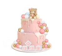 Decoracion Tartas Oso Bolas de Decoracion de Tartas, 29 Piezas Tarta Cumpleaños Oso Topper Tarta Lindo Cake Topper para Fiestas Infantiles, Fiestas de Revelación de Género, Baby-Showers (Rosa)