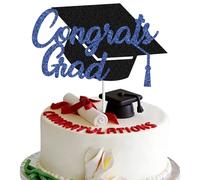 Decoración Topper de Tarta Feliz Graduación Azul Adorno para Tartas con Sombrero Congrats Grad Cake Topper Pastel Brillante para Fiesta de Graduacion Universitaria Instituto y Secundaria
