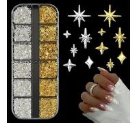 Decoracion Uñas Estrellas 1 Caja Nail Art Dorado Plateado 3D Y2K Decoración Uñas Estrella Metal para Mujeres y Niñas Diy Nail Art