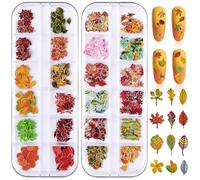 Decoracion Uñas Otoño 2 Cajas Nail Art 3D Decoraciones para Uñas Hojas de Arce Nail Art Hojas Que Caen para Mujeres y Niñas, Thanksgiving, Fiesta de Otoño, Decoración de Halloween