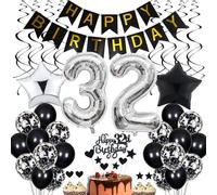 Decoraciones 32 cumpleaños, Cake Topper Negro Cumpleaños 32 Hombres, Decoración Fiesta Blanco y Negro, 32 Cumpleaños Mujer Hombre, Cake Topper 32 Cumpleaños Hombre Mujer, Decoración Cumpleaños 32 Años