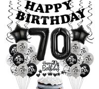 Decoraciones 70 Años Cumpleaños - Globos Negro y Gris, Decoración para Hombre y Mujer