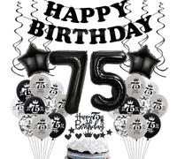 Decoraciones 75 Años Cumpleaños - Hombre y Mujer, Globos Negro y Gris Incluidos