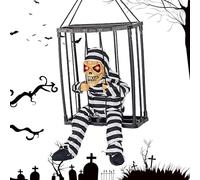 Decoraciones animadas de Halloween gritando | de terror de calavera enjaulada gritando | Jaula de prisionero colgante con ojos brillantes eléctricos para colgar en la casa encantada