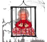 Decoraciones animadas de Halloween gritando | Jaula aterradora prisionera enjaulada | Decoración de Halloween gritando con sensor de movimiento y luz, decoración animada