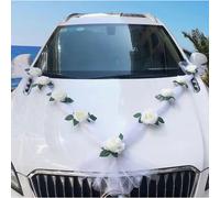 Decoraciones blancas para coche de boda, conjunto de decoración para coche de boda, guirnalda para coche de boda, decoraciones florales para