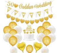 Decoraciones boda oro, decoraciones aniversario boda 50 globos Happy 50th Anniversary globos blancos oro globo corazón 50 Golden Wedding pancartas Cake Topper