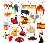 Decoraciones colgantes de espirales para fiesta española, serpentinas de fiesta temática de España con iconos culturales