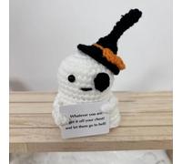 Decoraciones colgantes de Halloween para Halloween, muñeca tejida a mano, lana hecha a mano, energía positiva, decoraciones emocionales de fantasmas (D, 13 x 6.5 cm)