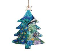 Decoraciones colgantes de Navidad con estampado de pavo real azul en óleo, manualidades de bricolaje, perfecto para colgantes de árbol de Navidad y Año Nuevo