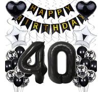 Decoraciones con Globos 40 Cumpleaños, Cumpleaños Negro 40 Años Hombre, Decoraciones Fiesta Blanco y Negro, 40 Cumpleaños Mujer Hombre, Plata Decoraciones Cumpleaños 40 Años Mujer, 40. decoraciones de