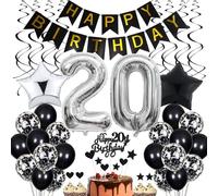 Decoraciones Cumpleaños 20, Cake Topper Negro Cumpleaños 20 Años Hombre, Decoración Fiesta Blanco y Negro, Cumpleaños 10 Mujer Hombre, Cake Topper Cumpleaños 20 Hombre Mujer, Decoraciones Cumpleaños 2