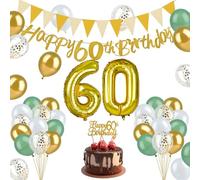 Decoraciones Cumpleaños 60 Para Hombres y Mujeres, OctBird Globos de Cumpleaños de Color Verde con Pancarta de Feliz 60 Cumpleaño, Decoración Fiesta de 60 Años Decoraciones