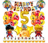 Decoraciones de 5º cumpleaños de dragón, globos de dragón, globos para fiestas, decoración de tarta de cumpleaños, banner de anime, decoración de feliz cumpleaños