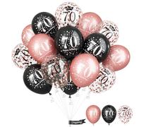 Decoraciones de 70 cumpleaños para mujer, juego de globos de látex de 70 cumpleaños de color negro y oro rosa, paquete de 15 globos de decoración de fiesta de 70 años para fiesta de cumpleaños de 70
