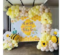 Decoraciones de abejas para baby shower, 144 piezas, kit de guirnalda de arco de globos de abeja con globos de maylar de abeja y margaritas para temática de abeja, baby shower, revelación de género