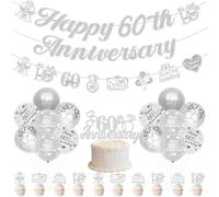 Decoraciones de aniversario de boda de 60 diamantes, guirnaldas de feliz 60 aniversario, decoración para tartas, kit de globos We Still Do 60 años de alegría a 60 años, suministros de fiesta de