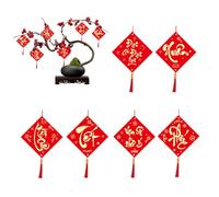 Decoraciones de Año Nuevo - 6 piezas rojo vietnamita 2026 - Decoraciones de rojo y dorado del festival de primavera - para oficina, entrada, árbol de pared, ventana, puerta en maceta, estante