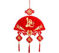 Decoraciones de Año Nuevo vietnamita, adorno colgante de franela en forma de abanico de 44 x 72 cm con diseño de cinco bendiciones, decoración festiva del hogar para festivales de primavera y
