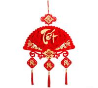 Decoraciones de Año Nuevo vietnamita, adorno colgante de franela en forma de abanico de 44 x 72 cm con diseño de cinco bendiciones, decoración festiva del hogar para festivales de primavera y