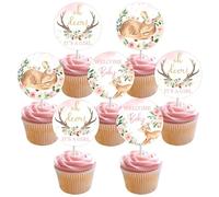 Decoraciones de baby shower de ciervo para niña, 24 piezas Oh Deer It's A Girl Cupcake Toppers, Welcome Baby Cupcake Picks Rosa, Fawn Doe Woodland Animal Baby Shower Party Supplies