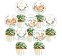 Decoraciones de baby shower de ciervo para niño, 24 piezas Oh Deer It's A Boy Cupcake Toppers, Welcome Baby Cupcake Picks Green, Deer Woodland Animal Baby Shower Party Supplies