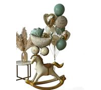 Decoraciones de baby shower para niños y niñas, caballo balancín inflable de pie, carro de bebé vintage, Oh Baby, globo de corazón dorado, globos de aluminio/látex/transparentes para suministros de