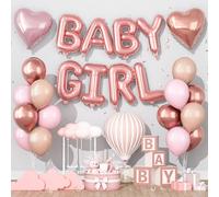 Decoraciones de baby shower rosa polvoriento para niña, globos de aluminio con letras de bienvenida para bebé, juego de telón de fondo con látex rosa pastel rosa dorado albaricoque y globo de corazón