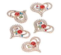 Decoraciones de broche de bricolaje, 5 piezas de broches DIY amor melocotón en forma de corazón aleación de vidrio accesorios de joyería(rojo)