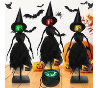 Decoraciones de bruja para interiores - 5 piezas de fantasmas en soporte de madera bruja en soporte de madera con LED 3 colores, centros de mesa escalonados para Halloween, decoración de cocina, hogar