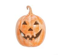 Decoraciones de calabaza hechas a mano, decoración de calabaza de resina de Halloween, apertura inferior para velas LED o luces de cadena, para escritorio y estante (19 cm)