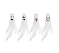 Decoraciones de calcetines de viento de Halloween, banderas de fantasmas de poliéster blanco de 120 cm con clips giratorios para patio, árbol, ventana, fiesta al aire libre, juego de 4 piezas