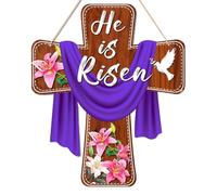 Decoraciones De Carros De Madera De Pascua Religioso - Decoraciones De Pascua Al Aire Libre Resucitó | Ambiente Primavera Ornamento Rebelable | Decoraciones De Puerta Oriente | cr0ss Spring Flower