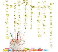 Decoraciones de cumpleaños de 13 m de largo, pancarta de 13 cumpleaños, decoración de pancarta de 1/3 nacimiento/día, serpentinas colgantes doradas, decoración de fiesta de cumpleaños de color dorado