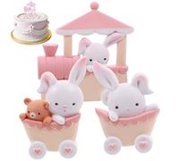 Decoraciones de cumpleaños de conejito juego de 3 piezas de adorno para tarta de conejo con pegamento suave y mini tren figura decorativa de conejo para cumpleaños