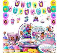 Decoraciones de cumpleaños de Gabby Cat para 10 personas, globo de cumpleaños de Gabby Cat, decoraciones de cumpleaños para niños y niñas nuevo