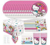 Decoraciones de cumpleaños de Hello Kitty, decoraciones de fiesta de Hello Kitty, platos, servilletas, mantel, tazas, velas, lista de verificación, 16 invitados