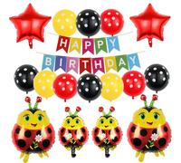 Decoraciones de Cumpleaños de Mariquita Incluye Bandera de Happy Birthday de Mariquita, Decoración de Cumpleaños, Mariquita Globos de Látex de Lunares Rojos Negros,para Bambini Festa Coccinella