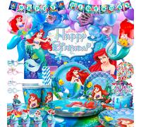 Decoraciones de cumpleaños de sirena, kit de vajilla de cumpleaños de sirena, decoración de cumpleaños de Ariel, globo de La Sirenita, plato nuevo