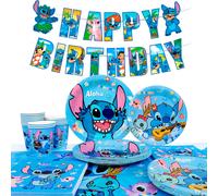 Decoraciones de cumpleaños de Stitch, juego de vajilla para fiesta de Stitch, decoraciones de cumpleaños, kit de vajilla de Stitch para 16 personas nuevo