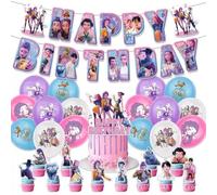 Decoraciones de cumpleaños Kpop,30pc Kpop Hunter Decorations Cumpleaños,Huntrix Anime Decor Pastel Cumpleaños,Ídolo coreano Tema,Suministros de decoración,Globos rosas para niñas Niño(A)