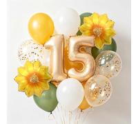 Decoraciones de cumpleaños número 10, globos de 10 cumpleaños girasol niños niñas, champán oro número 10 láminas globos amarillos verdes para niños 10 años decoración de fiesta (15)