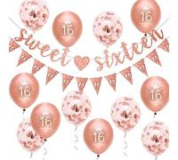 Decoraciones de cumpleaños número 16, kit de pancarta de oro rosa para mujer, decoraciones de fiesta de cumpleaños número 16 por Wonsta