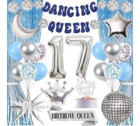 Decoraciones de cumpleaños número 17 de Dancing Queen - 26 piezas Mamma Mia, banda de reina joven y dulce, globos de disco 17