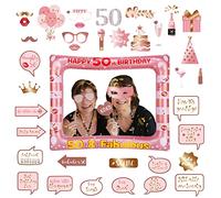Decoraciones de cumpleaños número 50 para mujer, marco inflable de oro rosa para selfies y 38 accesorios para cabina de fotos de 50 cumpleaños, marco inflable gigante para cabina de fotos para hombres