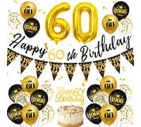 Decoraciones de cumpleaños número 60 para hombres y mujeres, suministros de fiesta vintage de 1966 con pancarta de feliz 60 cumpleaños, banderines triangulares, juego de globos, decoración para tartas