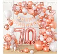 Decoraciones de cumpleaños número 70 para mujeres, kit de arco de guirnalda de globos de oro rosa, decoraciones de fiesta con globos de aluminio del número 70, pancarta de feliz cumpleaños, decoración