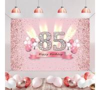 Decoraciones de cumpleaños número 85 para mujer, telón de fondo de feliz cumpleaños 85, pancarta decorativa para fiesta de aniversario de 85 años, cartel de tela, póster rosa, fondo de fotos de 85