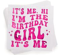 Decoraciones de cumpleaños para niñas, servilletas de cóctel con texto en inglés "It's Me Hi I'm the Birthday Girl It's Me", color rosa intenso, paquete de 52, 5 x 5 pulgadas plegadas, feliz