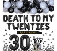 Decoraciones de Death to My 20s, decoraciones de cumpleaños 30 negras para mujeres, kit de guirnalda de globos, globos de la muerte a mis veinte, confeti, decoración para tartas, banda de Rip to My